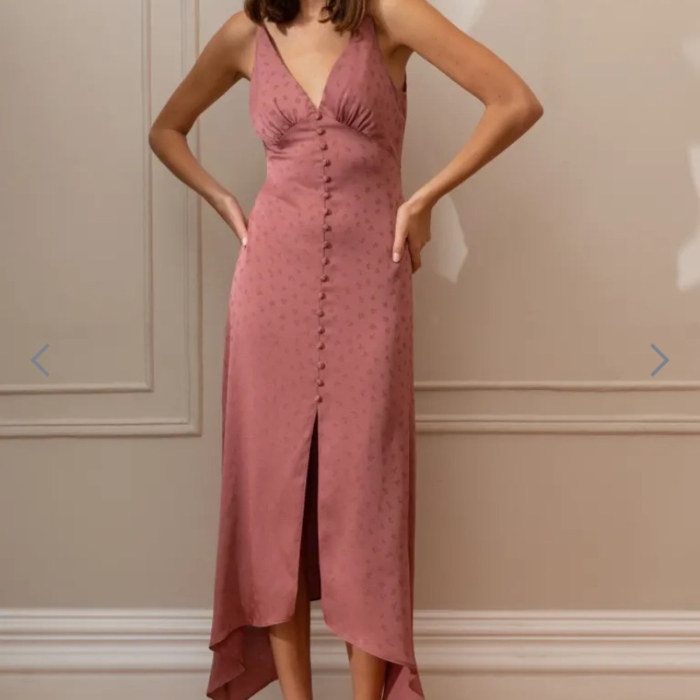 Jenny yoo satin dress. Midi, size 6, dusty rose color. Never been worn.